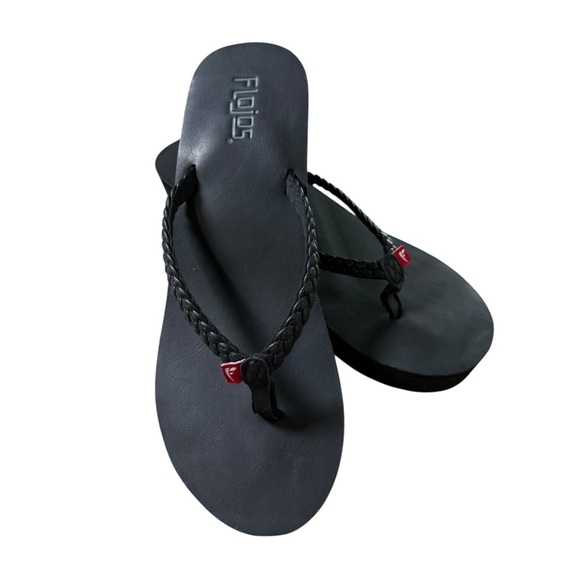 FLOJOS Platform Wedge Flip Flop Thong Sandals Size US 9 EURO 40.5 Black - Picture 3 of 8